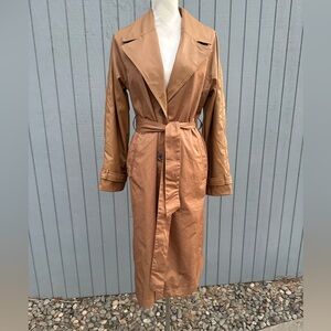 Chic Camel Vegan Leather Trench Coat